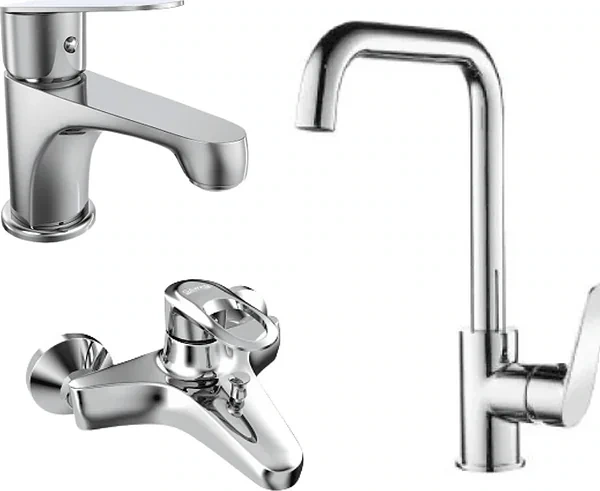 3-Piece Mixer Set (Ceramics GX-0065 Bathtub Mixer, Empire EMP-0109 Kitchen Mixer, Empire EMP-0104 Basin Mixer) – Chrome Finish – by Jawad