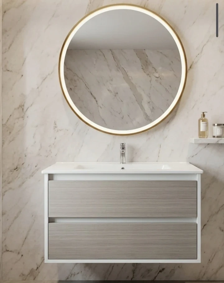 DOVVO white unit with two drawers and gray wooden drawers, 60*50 cm, with a white sink from