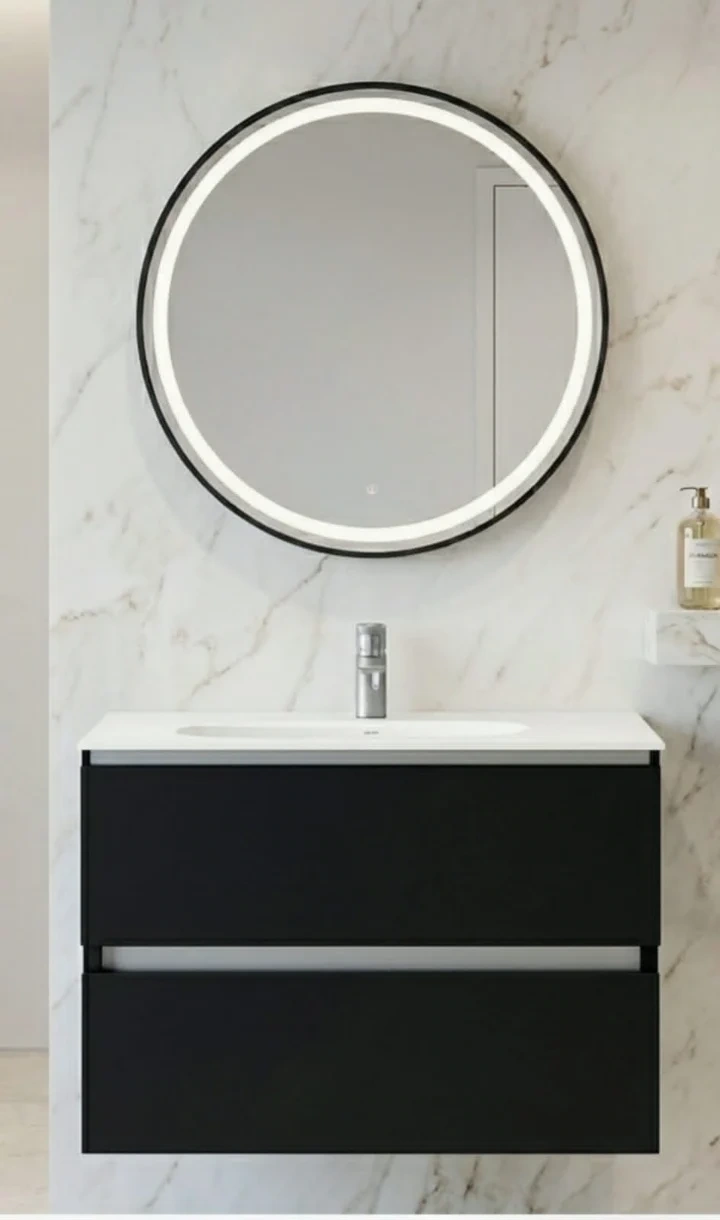 DOVVO black 2-drawer unit, 60*50 cm, with white sink