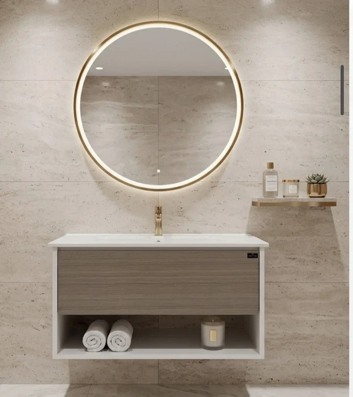Dovvo unit, 80*50 cm, white and gray, made of wood, with a drawer and a shelf in the white sink