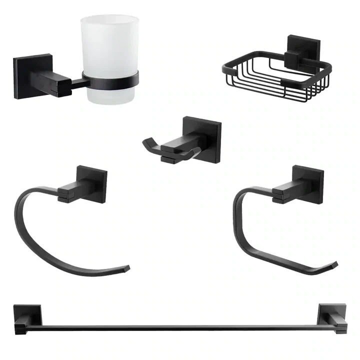 DR-7200-B 6-Piece Bathroom Accessory Set – Matte Black (Imported by Dream)
