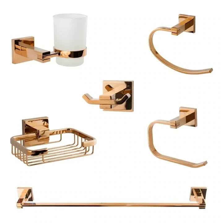 DR-7200-RG 6-Piece Bathroom Accessory Set – Glossy Rose Gold (Imported by Dream)