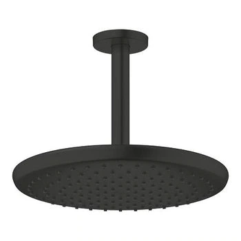 Grohe Rainshower 25 cm (266692430) – Round Phantom Black rain shower with 25 cm Phantom Black ceiling arm.