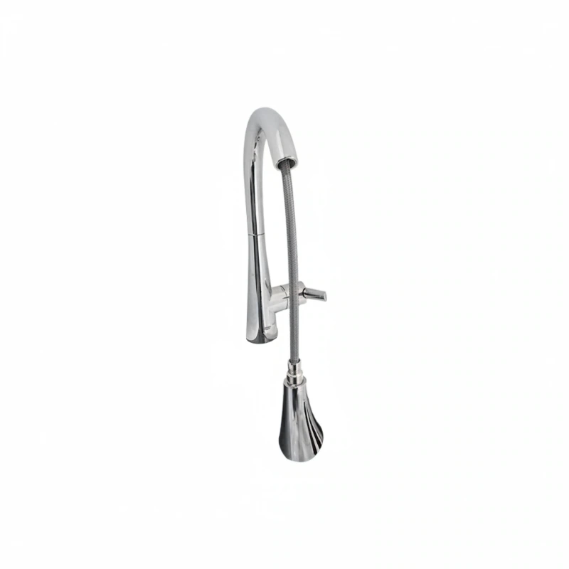 New Zedra kitchen mixer with a high, round spout.